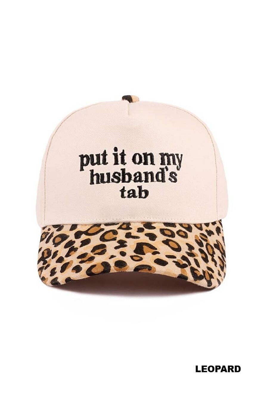 Put It On My Husband's Tab Two-tone Canvas Cotton Cap: LEOPARD / 1 (ONE SIZE)